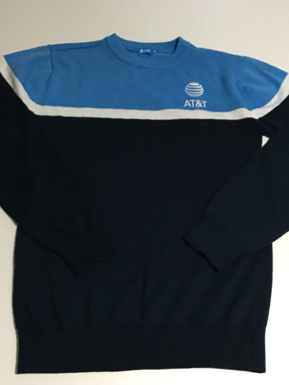 ATT AT&T Mens Small Crewneck Sweater Knit Blue Employee Uniform